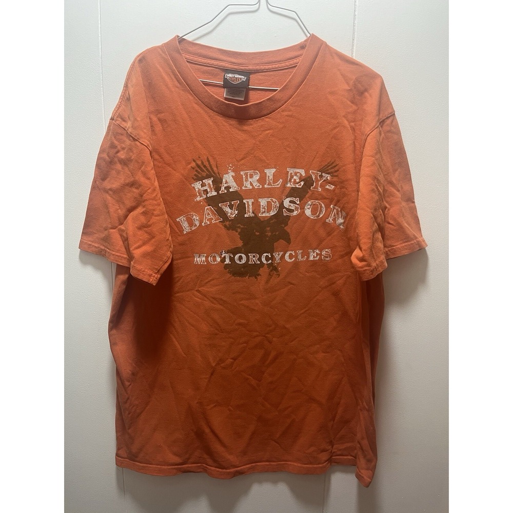 Harley Davidson Shirt Men's Size Large Orange Y2K 2008 Short Sleeve Eagle MI - Picture 1 of 6